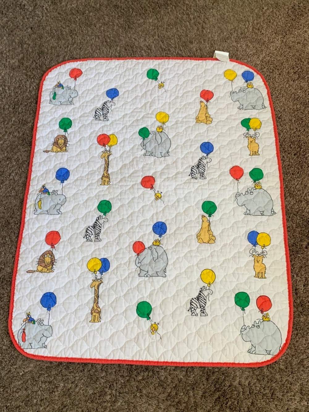 Vintage 90's Boynton For Babies Crib Quilt Animals Balloons 32x40 Blanket